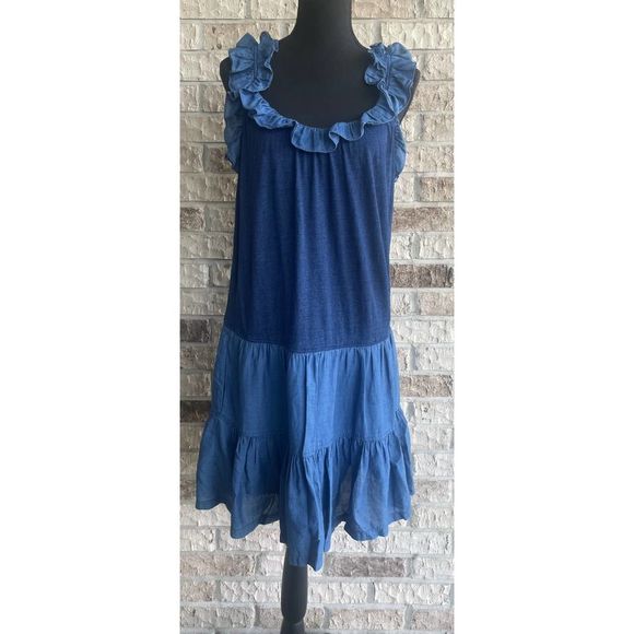 Rebecca Taylor Dresses & Skirts - Rebecca Taylor Tissue Denim & Ruffled Jersey Dress